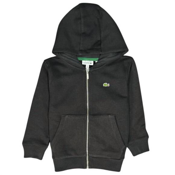 NEW LACOSTE kid's kangaroo pocket zip-up hoodie in black